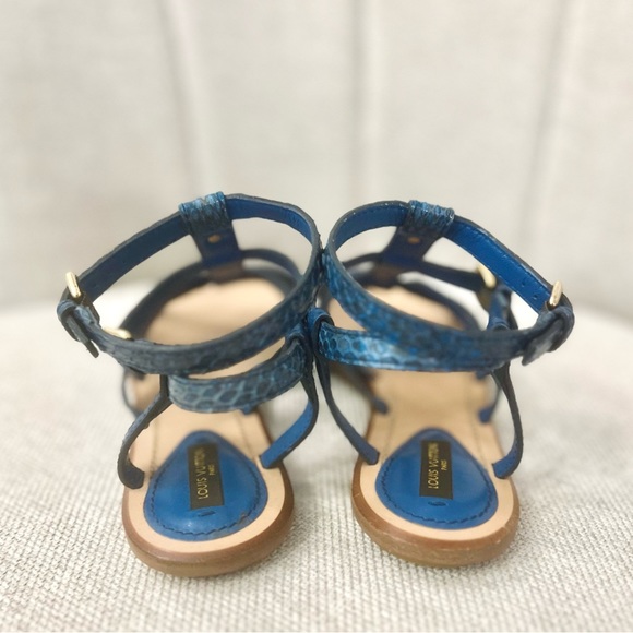 Louis Vuitton 'Ethnic' Flat Sandals Blue LV Python Flat Gladiator Shoes 37 US 7 - Picture 7 of 13